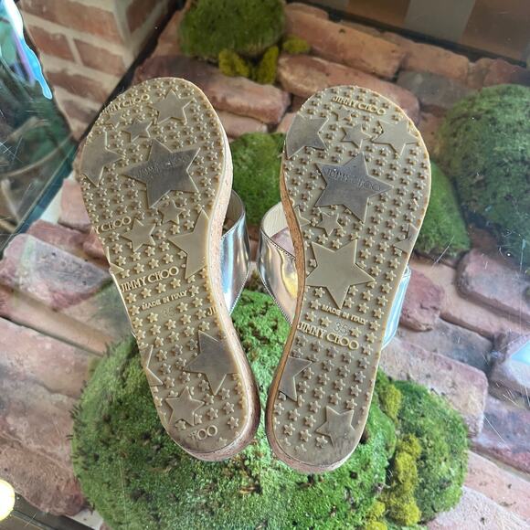 JIMMY CHOO Silver Platform Flip Flops 35 - Picture 6 of 6